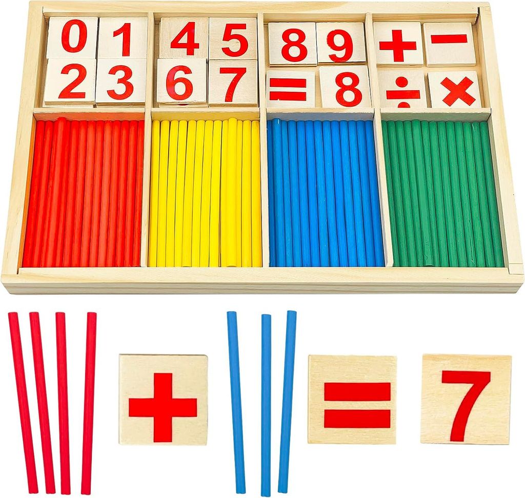 Montessori Mathematikspielzeug aus Holz - Zahlen lernen - Rechenhilfe - Rechenstäbchen - Zahlenspiel - pädagogisches Spielzeug für Kinder ab 3 J...