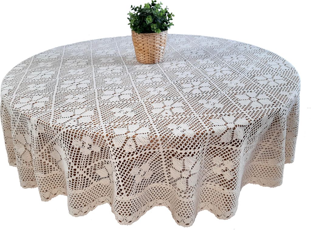 Runde Häkeltischdecke, Durchmesser 160 cm, naturbeige, mit Schnur