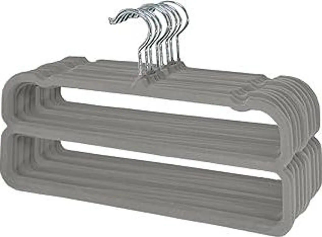 Appendiabiti per pantaloni, 10 pezzi Appendiabiti antiscivolo in velluto per pantaloni, appendiabiti salvaspazio per gonne-pantaloni con rotazione a 360° e ganci in metallo per camicie, pantaloni, abiti, gonne, cappotti (grigio)