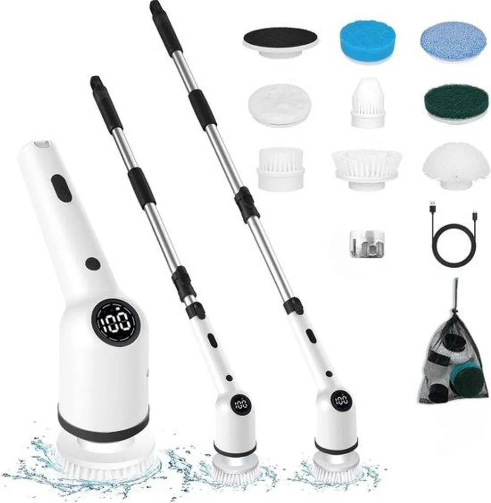 Brosse de nettoyage électrique 8 têtes et manche 120 cm - Modèle Pro X8