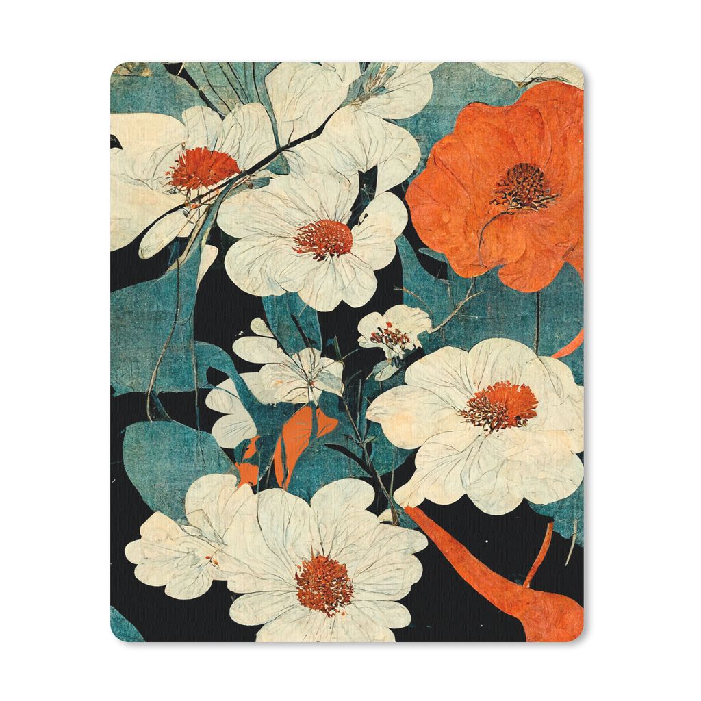 MuchoWow Mauspad Mousepad Blumen - Pflanzen - Vintage - Asien - Orange 19x23 cm - Mousepads - Maus Mat - Pad - Mausunterlage - Mauspads - Spielen