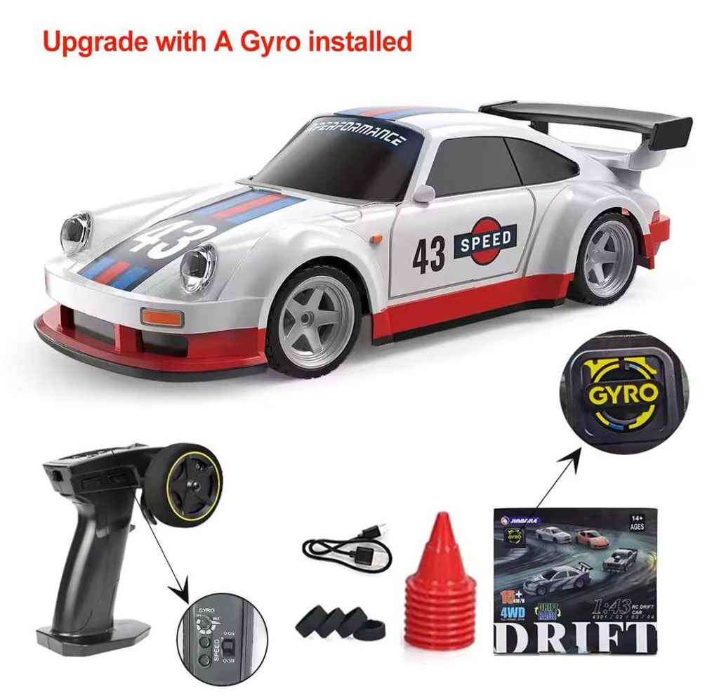 JIKEFUN 1:43 RC Drift Auto 4WD Weiss Rot - Produktbild 