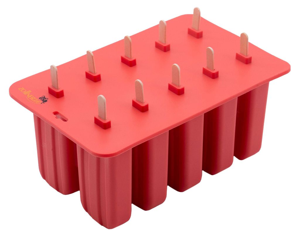 Eisformen aus Silikon mit 10 Holzstäbchen für Eis am Stiel, rot