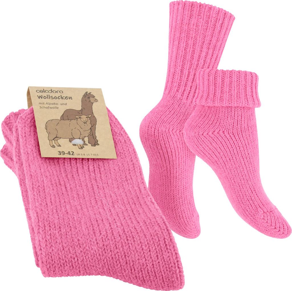 Celodoro Damen & Herren Wollsocken mit Umschlag (1 Paar) - Pink 39-42