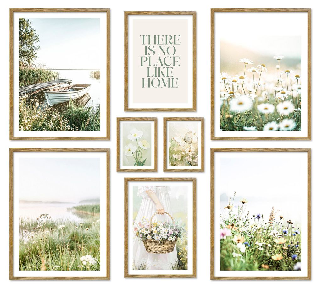 ARTFAVES Poster Set - Summer Morning I mehrteilige Bilderwand für Wohnzimmer, Schlafzimmer I Wandbilder Sommer I mit Rahmen Eiche-Optik
