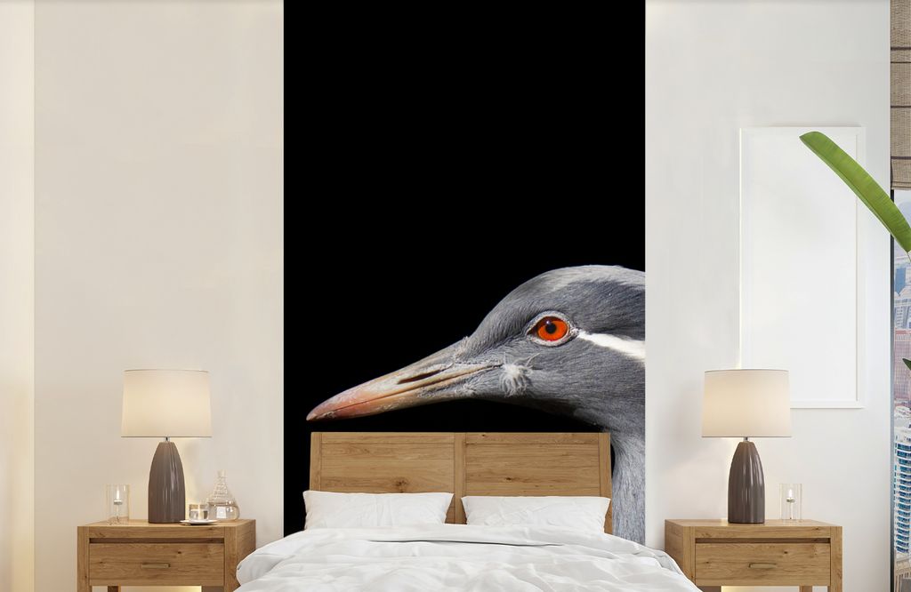 MuchoWow Fototapete für Wohnzimmer oder Schlafzimmer Wandtapete Vinyl Motivtapete Kraniche auf schwarzem Hintergrund - 120x240 cm