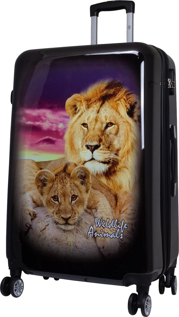 Bowatex Zoo Tiermotiv Tiger mit Löwen Aufdruck Trolley 115Li Großer Koffer 77cm