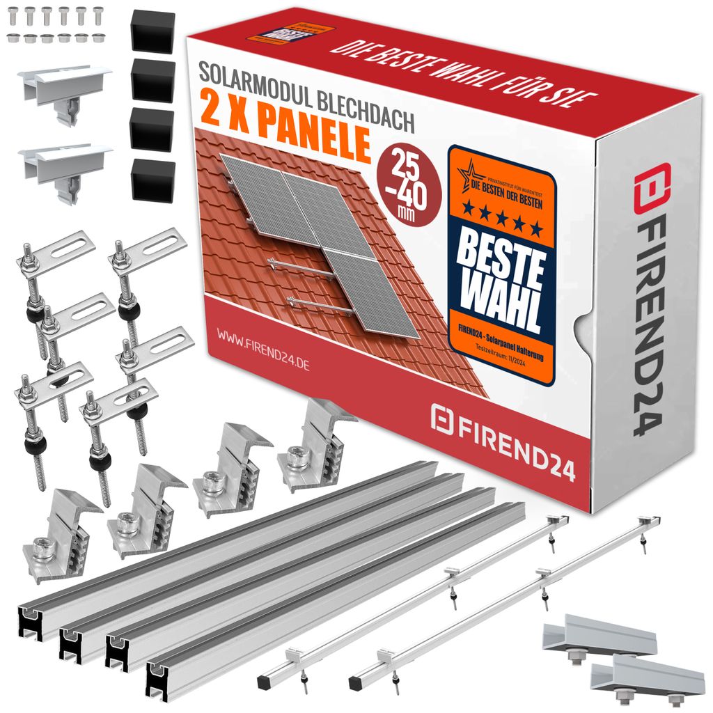 PV Photovoltaik Solarpaneel Halterung 2x Montage Set Ziegeldach BLECHDACH 25-40m