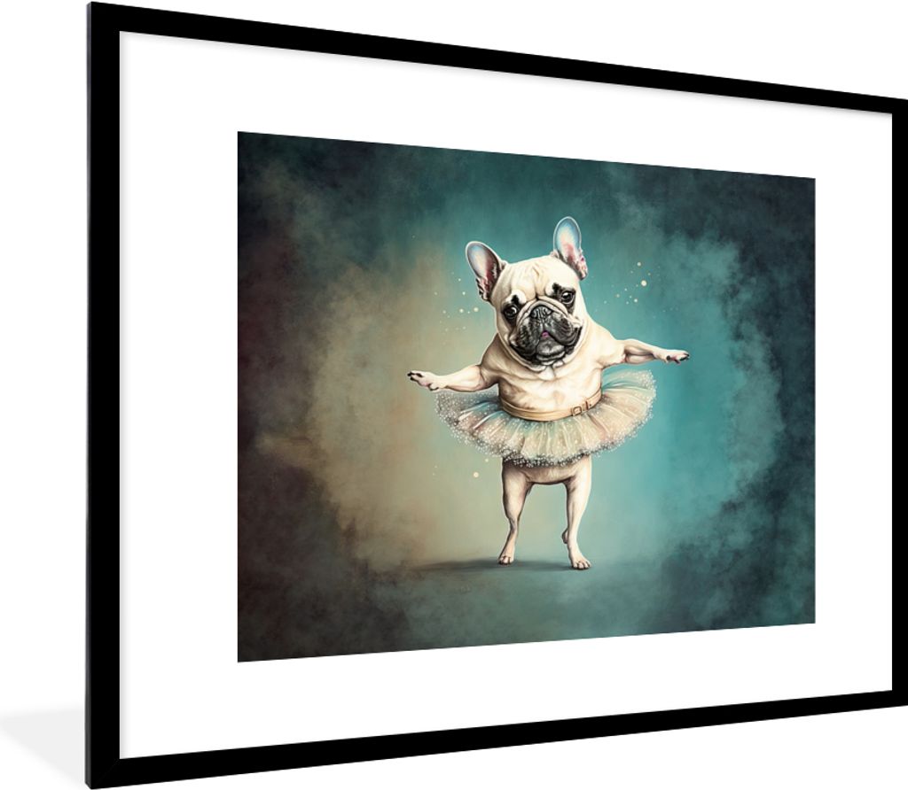 MuchoWow Gerahmtes Poster Hund - Tutu - Ballett - Abstrakt - Porträt 80x60 cm - Poster mit Schwarzem Bilderrahmen Wandposter Rahmen Foto Bilder ...