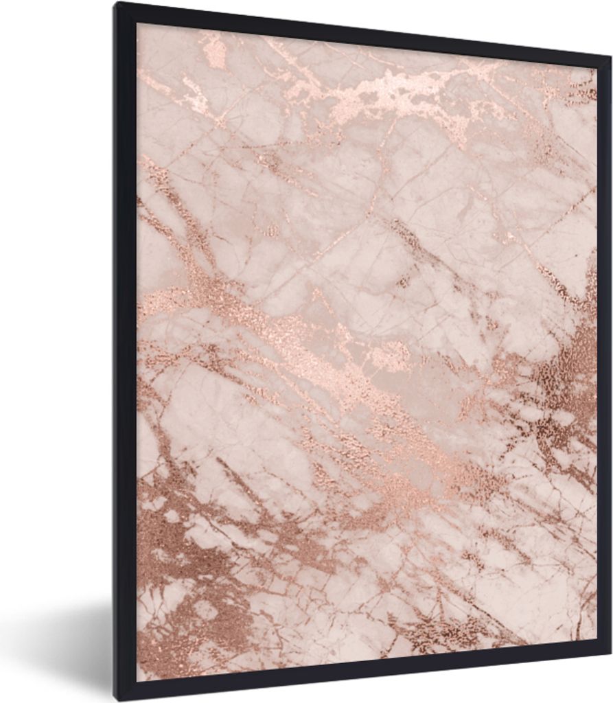 MuchoWow Gerahmtes Poster Marmor - Rosa - Luxus - Marmoroptik - Glitzer - Design 60x80 cm - Poster mit Schwarzem Bilderrahmen Wandposter Rahmen F...