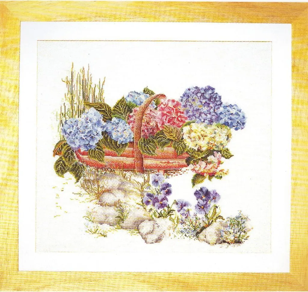 Kit Point de Croix Hortensia 48x41cm Thea Gouverneur Toile Aida Fin