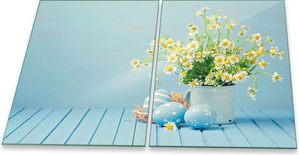 Herdabdeckplatte Glaskeramik 2-Teilig 2x40x52 Blumen Gelb Abdeckung Spritzschutz Glas