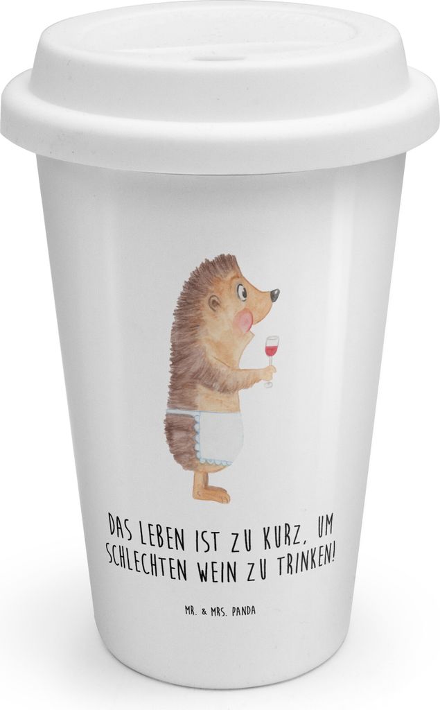 Mr. & Mrs. Panda Thermobecher Igel Wein - Weiß - Geschenk, Kaffeebecher To Go, Deko, Becher, ToGo, Rotwein, Keramikbecher, Mehrwegbecher, Weinglas...