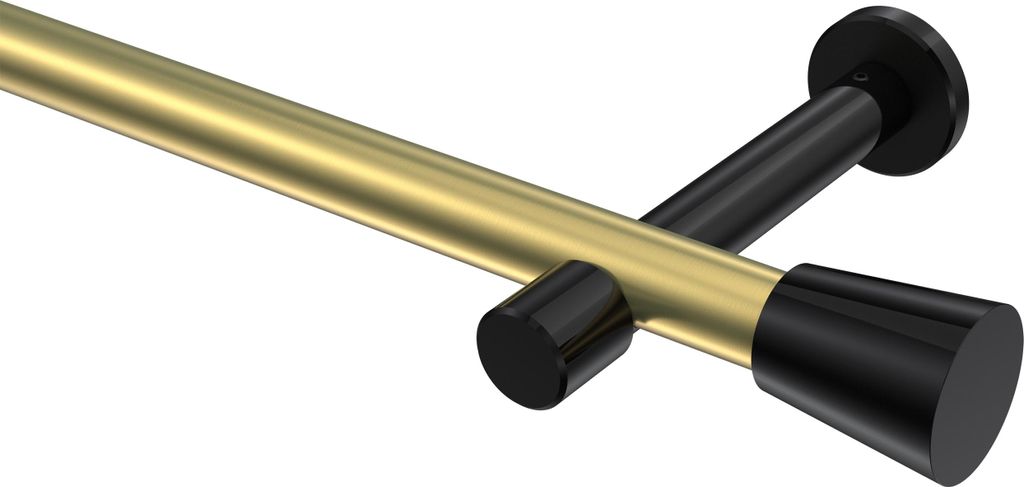 Interdeco Gardinenstange / Vorhangstange Messing-Optik / Schwarz, Typ Prestige Sitra (Konus) ohne Ringe, 20 mm Ø 1-läufig, 140 cm