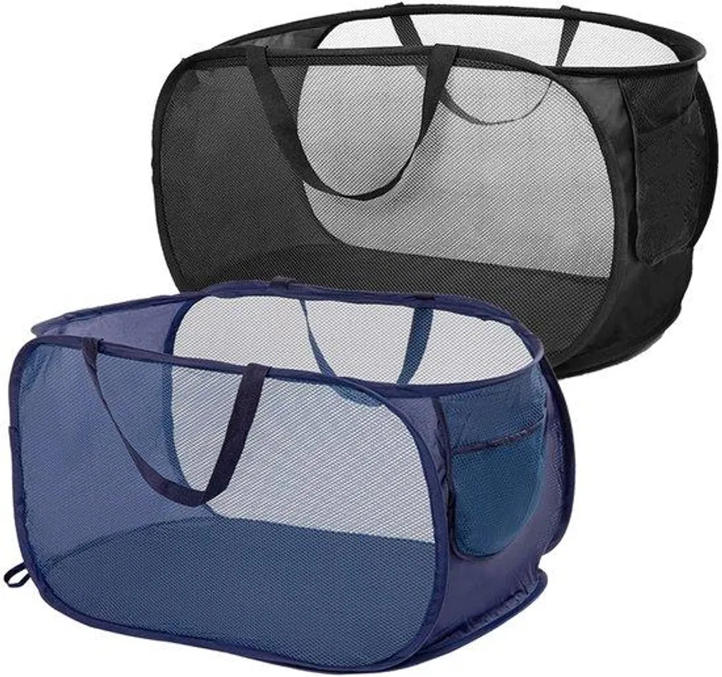 Lot de 2 paniers à linge pliables 36x36x58 cm en filet maille respirant