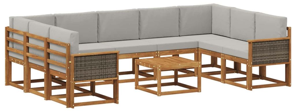 vidaXL Outdoor-Sofagarnitur mit Kissen 10 pcs Natürlich und Hellgrau