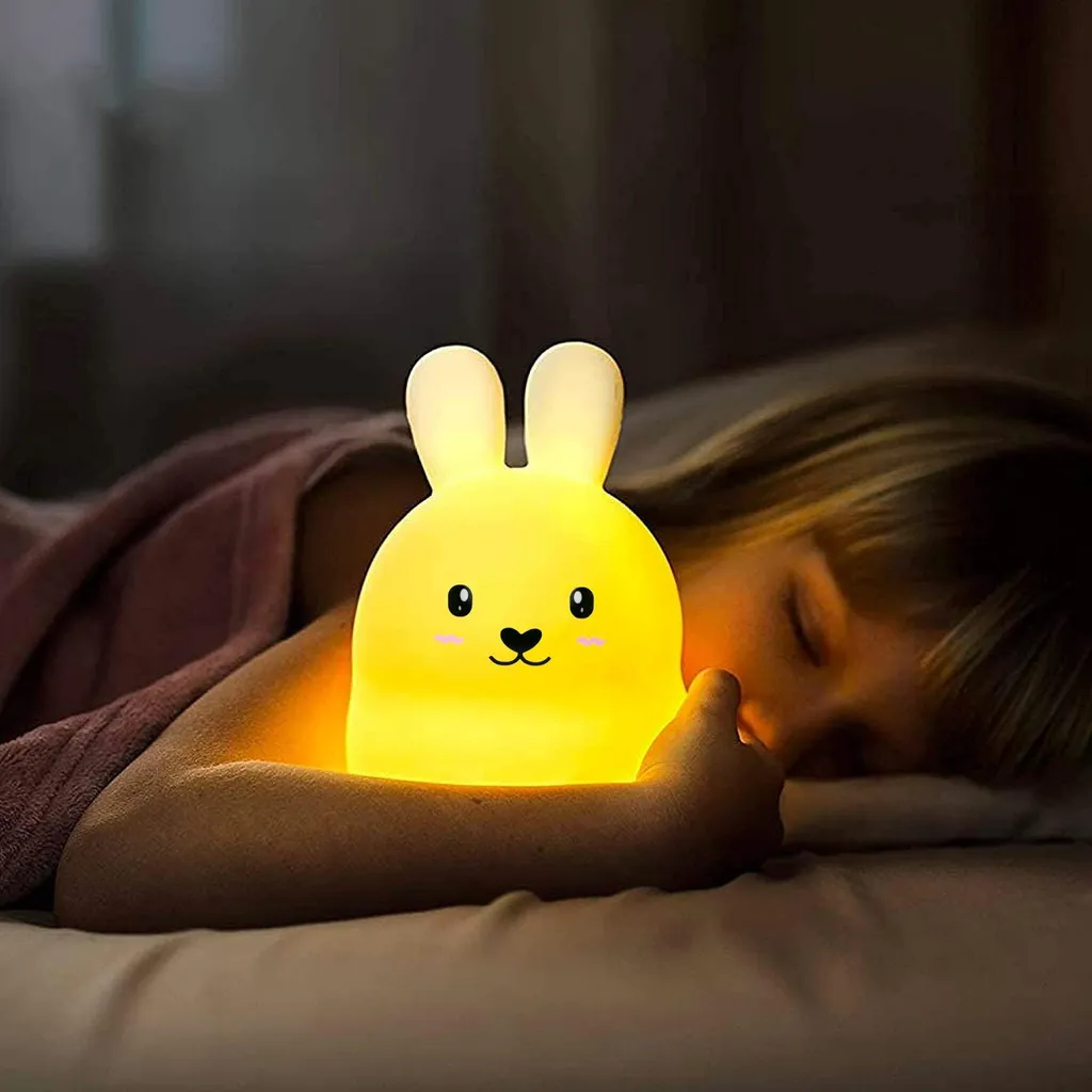 Veilleuse Lapin tactile silicone LED multicolore et rechargeable USB