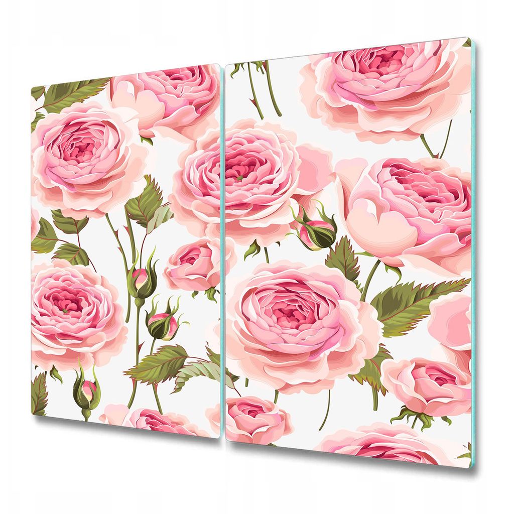 Küche Teller - Schneidebrett Glas - Herd Abdeckung -Englisch Rosa Rosen