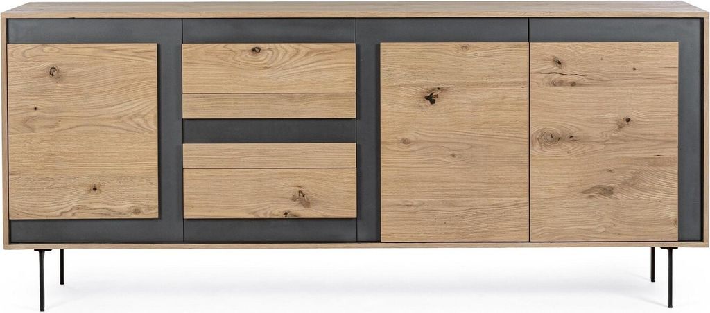 Sideboard Stanwood 200 x 45 x 85 cm MDF Stahl Eichenfurnier Schwarz
