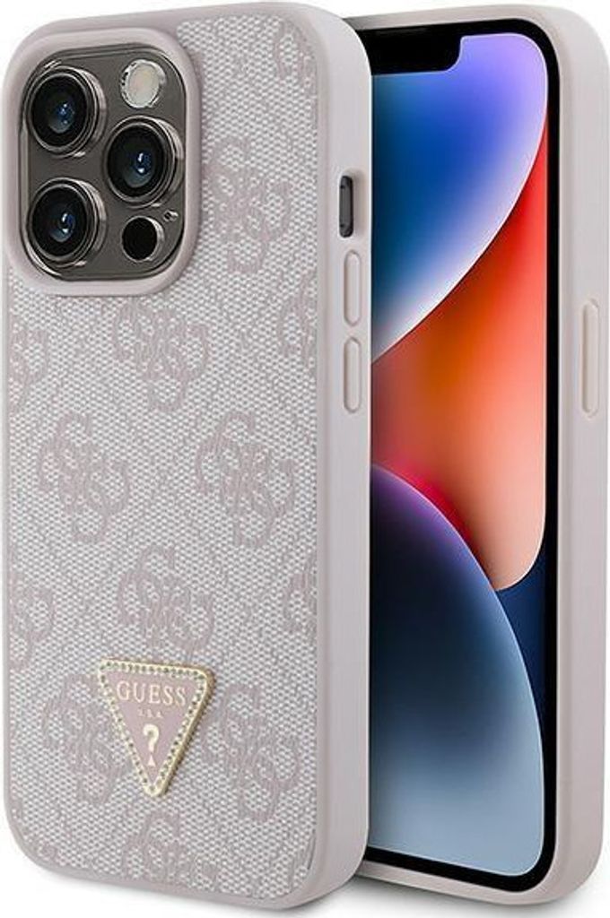 Custodia Rigida GUESS Per IPhone 15 Pro 6.1” | Glitter E Logo Big Metal In Grigio, Protezione Glamour