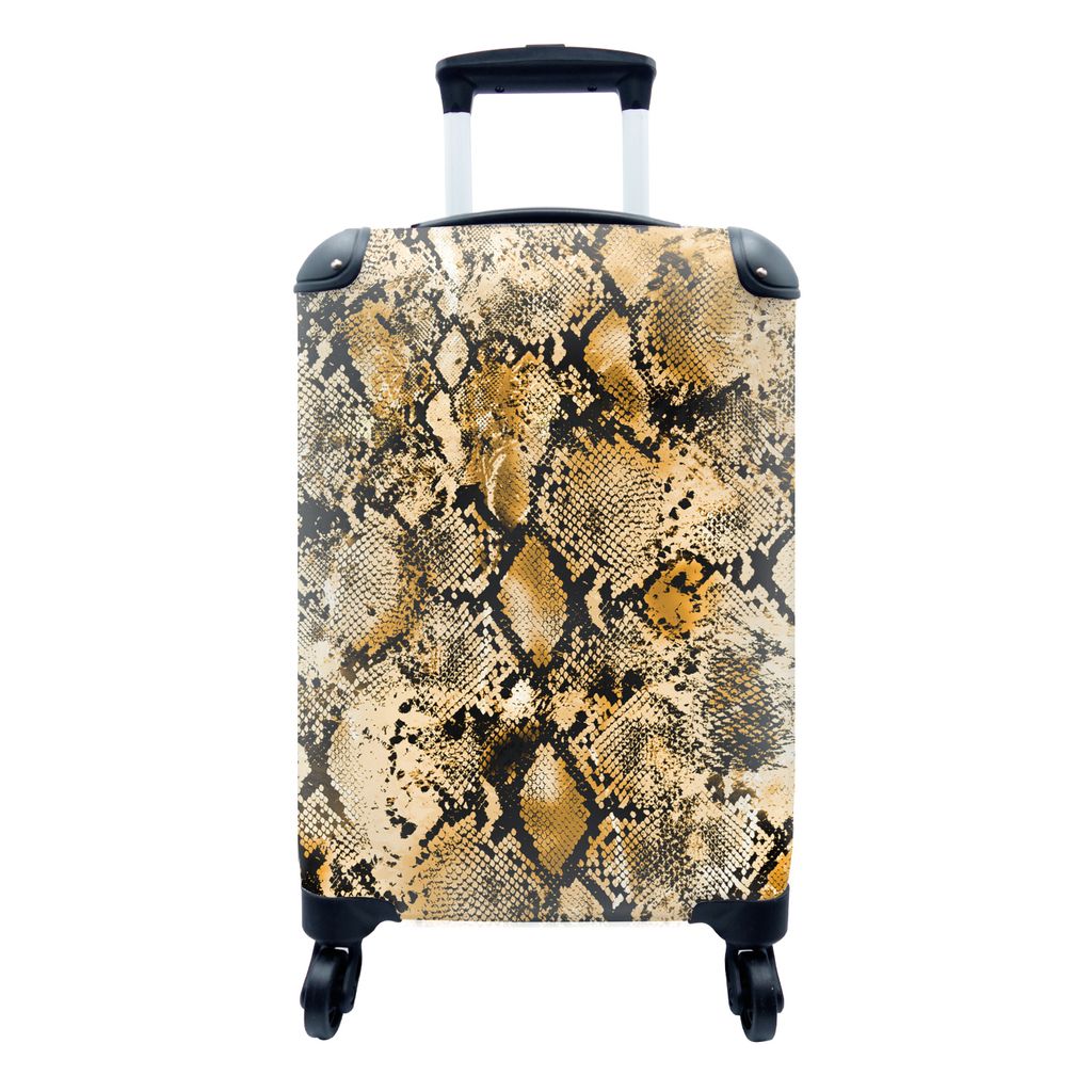 MuchoWow Koffer Handgepäck Trolley Rollkoffer Kleine Reisekoffer mit 4 Rollen - Tierhaut - Schlange - Gold - Cabin Size < 55x40x23 cm & 55x40x20...