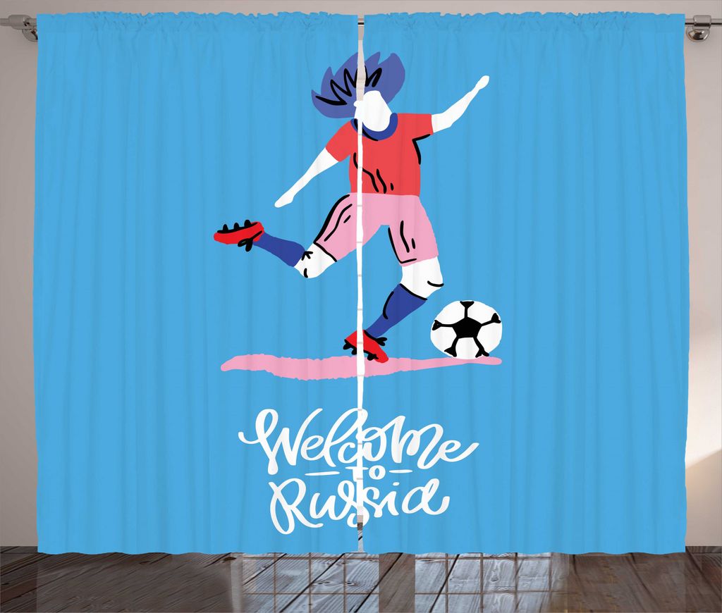 ABAKUHAUS Fußball Rustikaler Vorhang, Russland Text Fußball-Spieler, Wohnzimmer Universalband Gardinen mit Schlaufen und Haken, 280 x 225 cm, Azu...