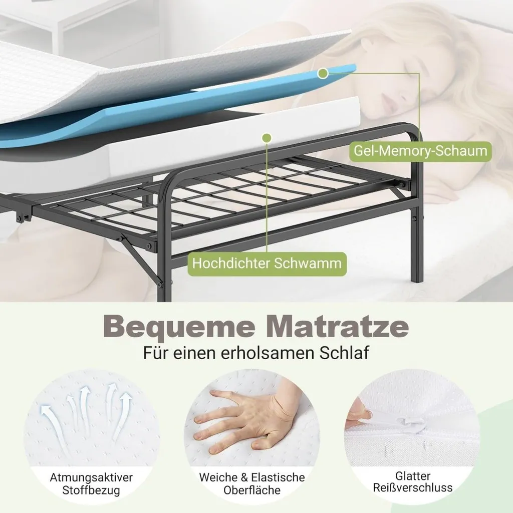 Lit d'appoint pliant 90x200 cm avec matelas mousse et structure en métal - 3