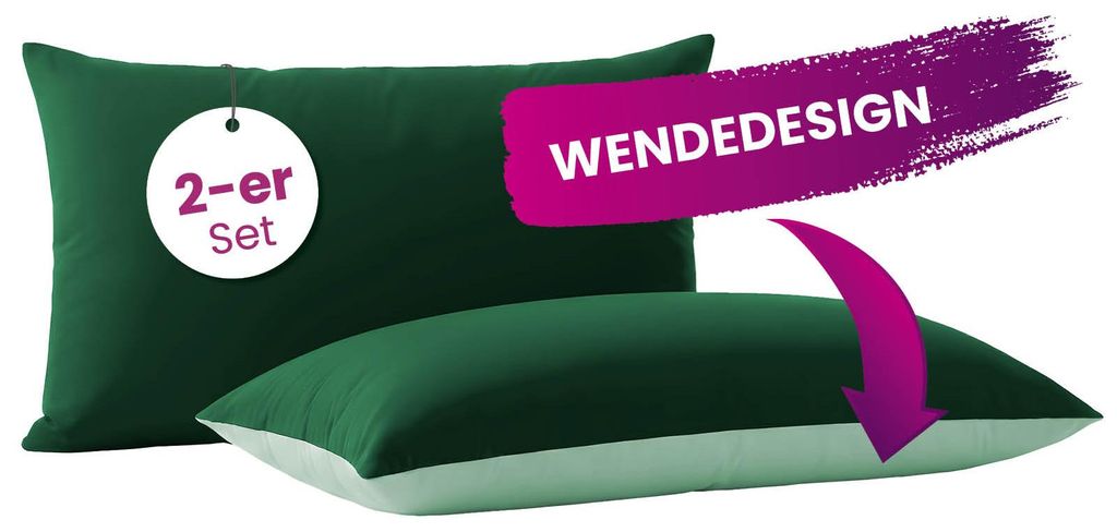 wometo Kissenbezug im Doppelpack & Wende-Design ca. 40x80 cm – dunkelgrün & grün – farblich perfekt abgestimmt auf die Mikrofaser Steppdecke ...
