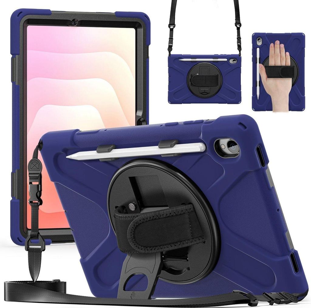 Hybrid Hülle für Samsung Galaxy Tab S11 360° Halterung & Schultergurt D- Blau