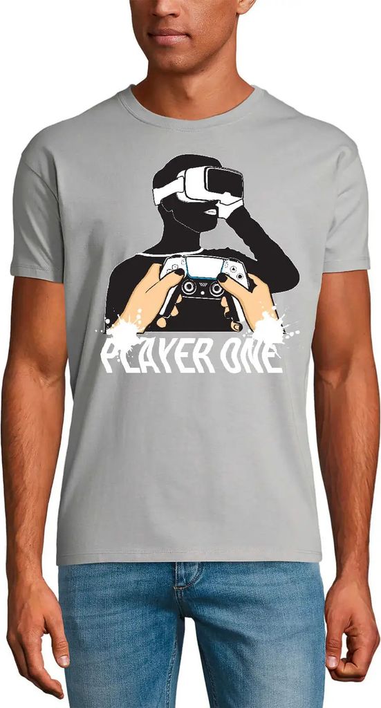 Herren Grafik T-Shirt Player One Gamer Vr Gaming Öko-Verantwortlich Vintage Jahrgang Kurzarm Lustige Druck Geburtstag Geschenk Mann