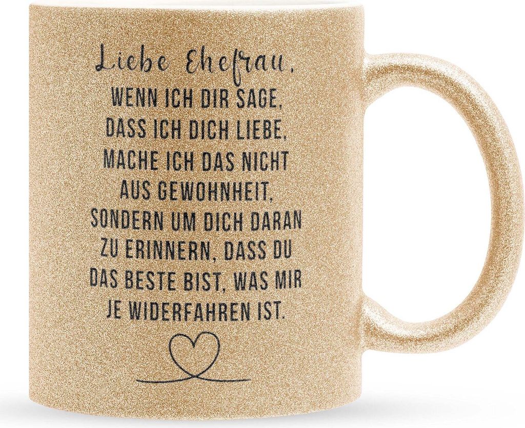 22Feels Glitzertasse Gold Ehefrau Geschenk Erster Hochzeitstag Kaffeetasse Frauen Hochzeitsjubiläum Valentinstag Weihnachten Ehepaar Geburtstag Ge...