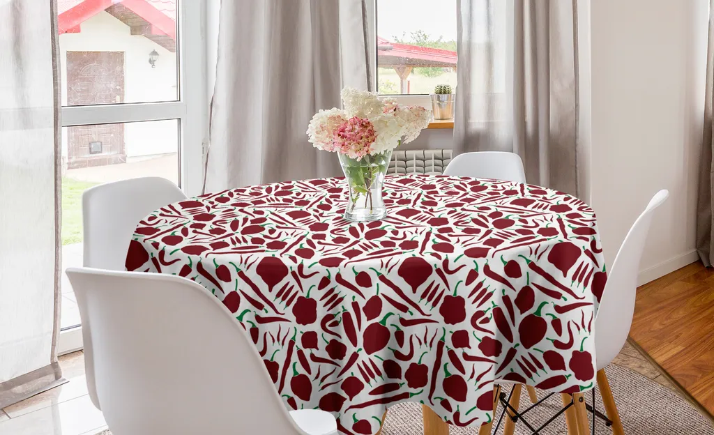 ABAKUHAUS Tovaglia Rettangolare Con Peperoncini, 140x170 Cm, In Poliestere Setoso, Resistente Alle Macchie, Per Cucina E Sala Da Pranzo, Verde E Rosso - 5