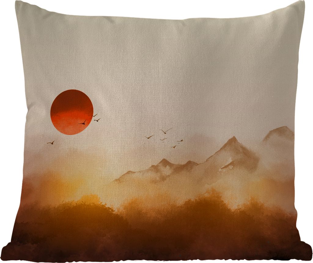 MuchoWow Outdoor Kissen - Malerei - Sonne - Landschaft - Vögel - 50x50 cm - Wetterfest - Lounge Kissen - Komfortabel - Kissen mit Bild