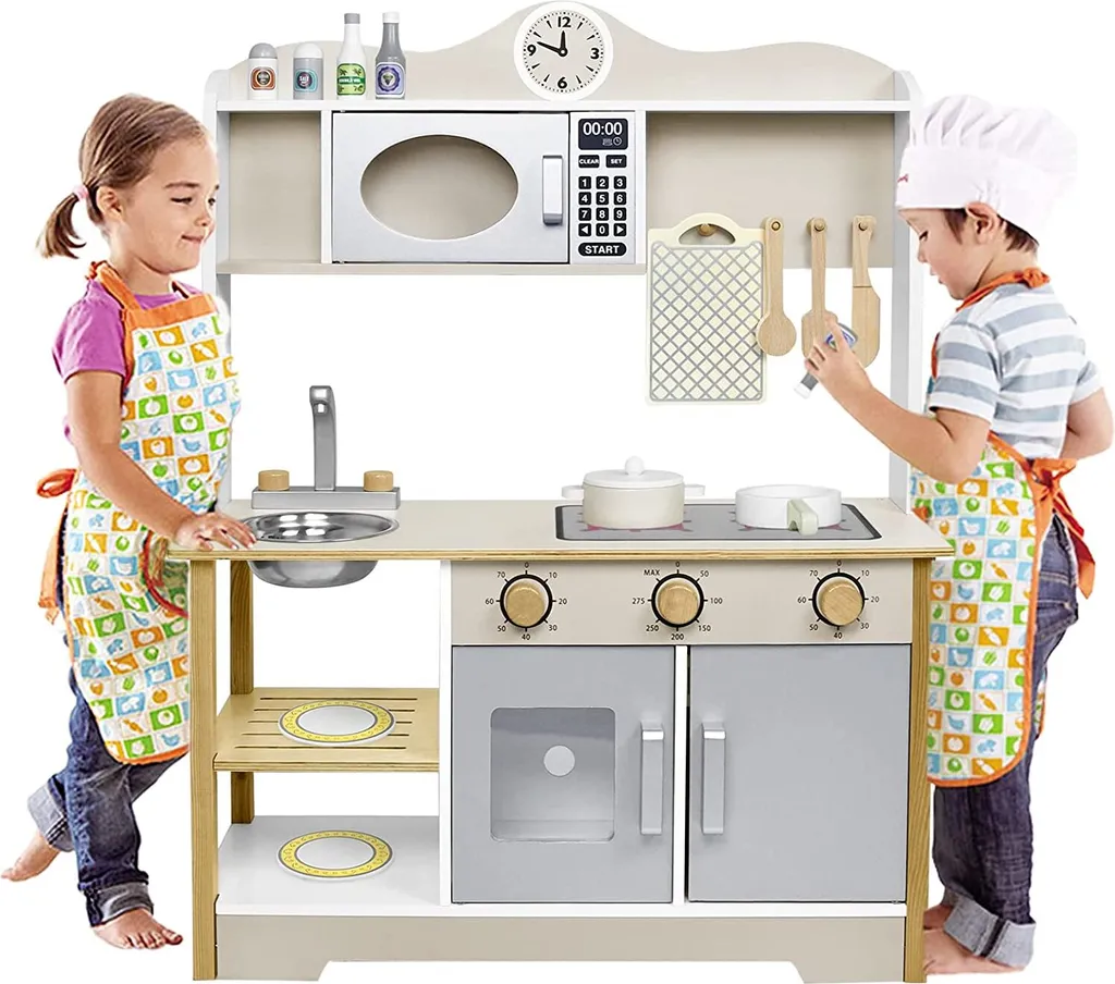 Grande cuisine enfant en bois pour s'éveiller et jouer à la dinette