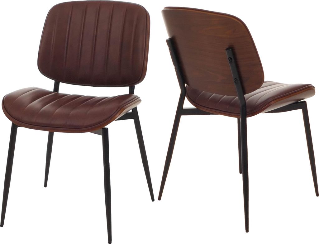 2er-Set Esszimmerstuhl MCW-O44, Küchenstuhl Stuhl, Bugholz Kunstleder MVG Walnuss-Optik, vintage braun