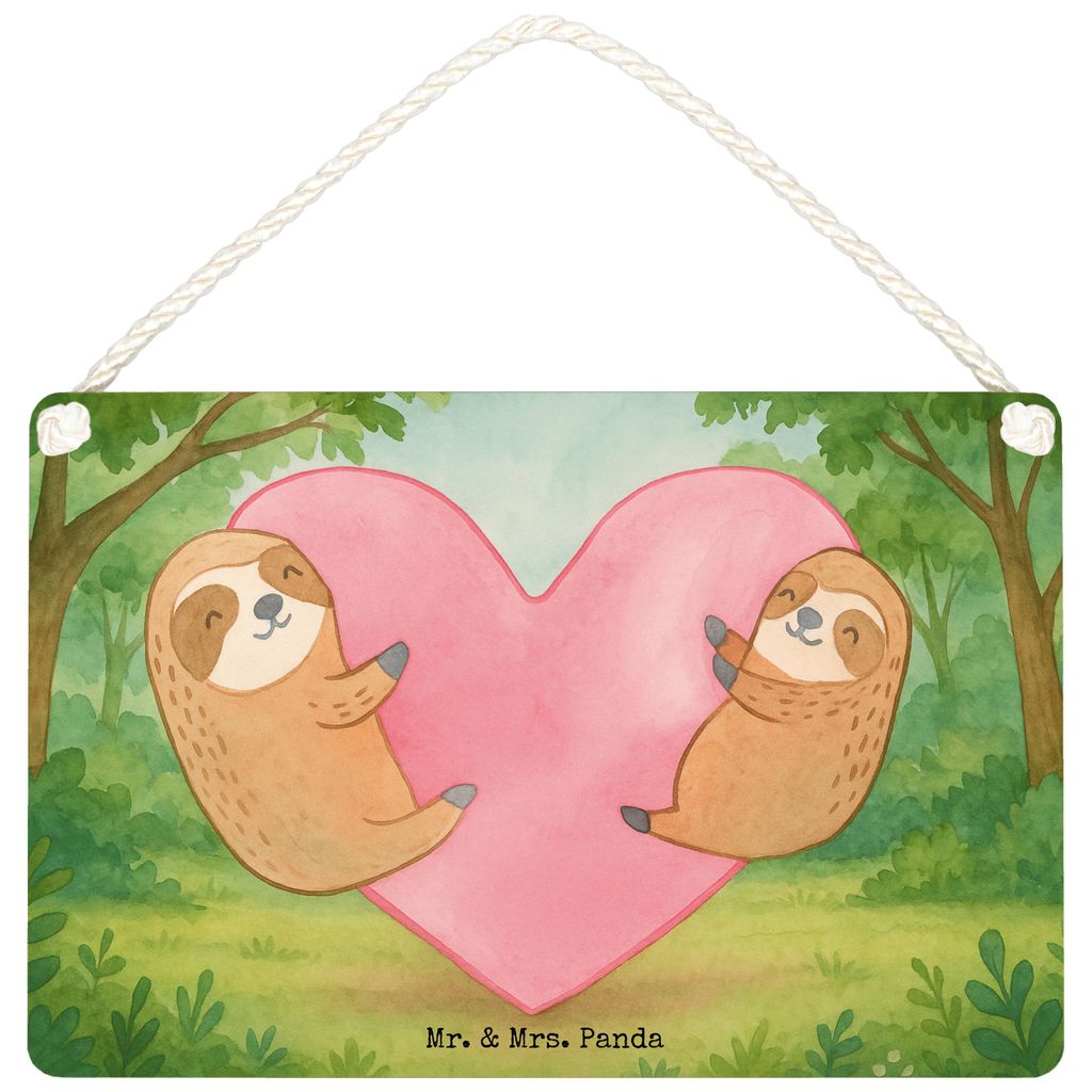 Mr. & Mrs. Panda Schild Faultiere Herz Design DIN A5 - Weiß - Geschenk, für Männer, Freund, holzbild, Valentinstag, Holzschild, Frauen, Hochzeit...