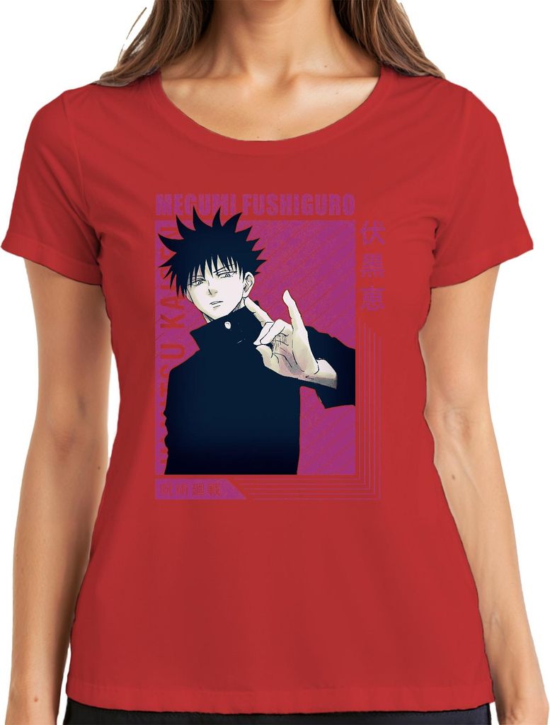 Jujutsu Kaisen Megumi Fushiguro Anime Ästhetik Fan Geschenk Vintage Damen T-Shirt, Rot, S