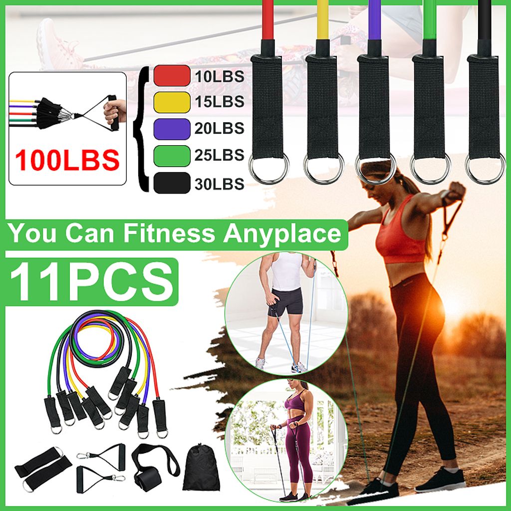 11tlg Resistance Fitnessbänder Expander Tube Gymnastikband Yoga Latexband Bänder 