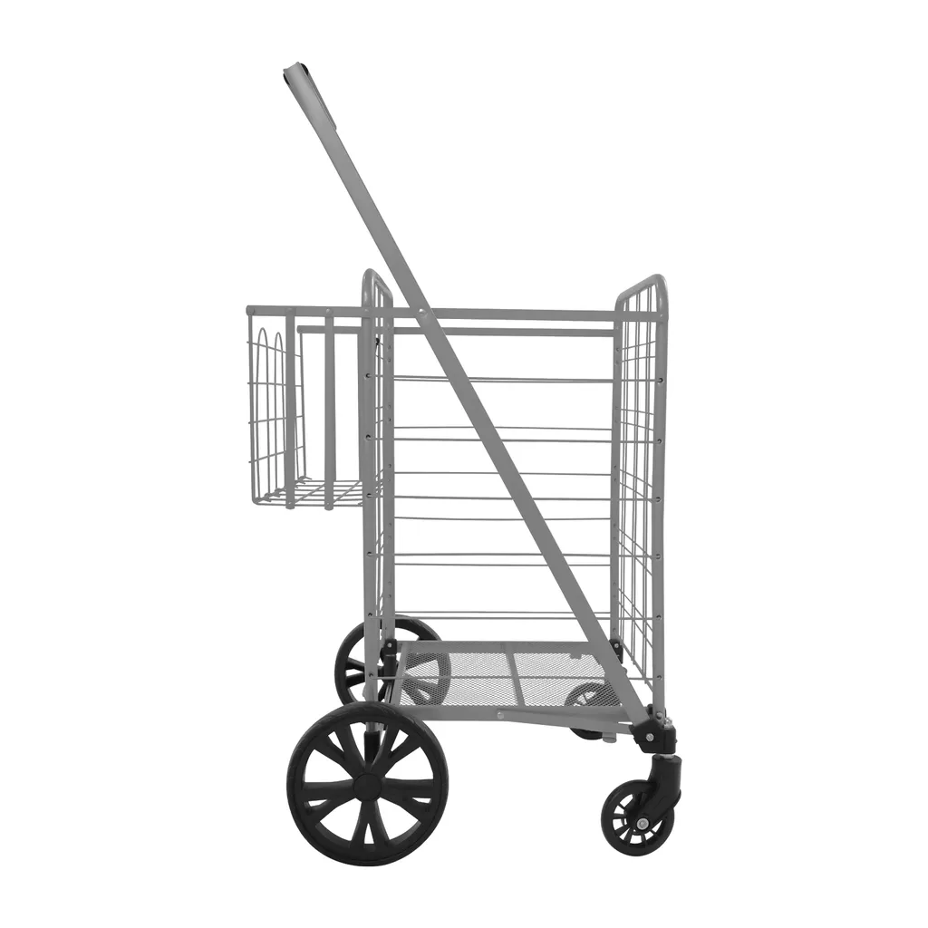 Poussette de marché double compartiment avec châssis argent renforcé