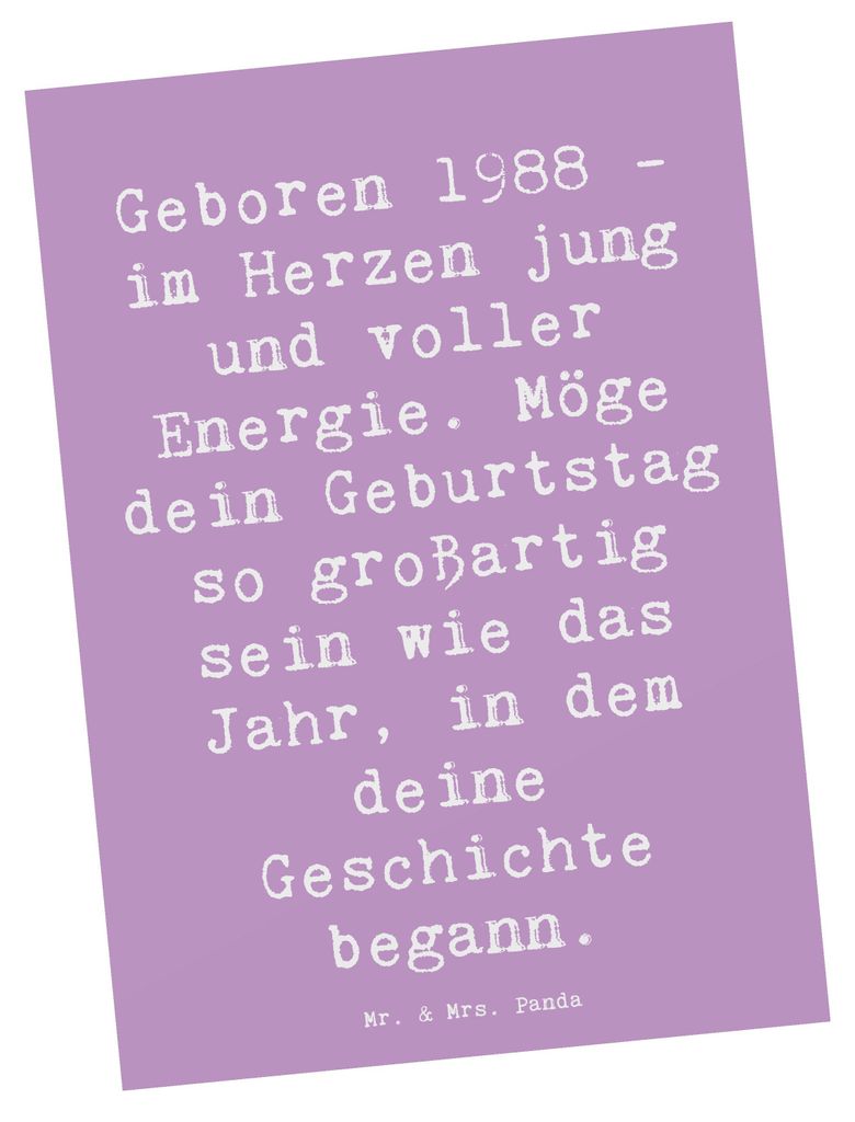 Mr. & Mrs. Panda Postkarte Spruch 1988 Geburtstag - Lavendeltraum - Geschenk, Geburtstagsgeschenk, Happy Birthday, Grußkarte, Ansichtskarte, Gebor...