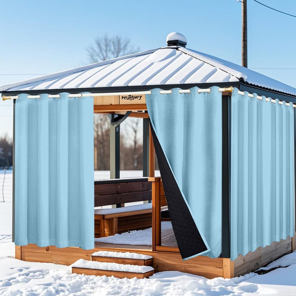 Thermovorhang Winddicht Wasserdicht Blickdicht Vorhang Winter Wärmeisolierend Gardinen für Terrasse Balkon Pavillon, 1 Stück, 132x243cm, Blau