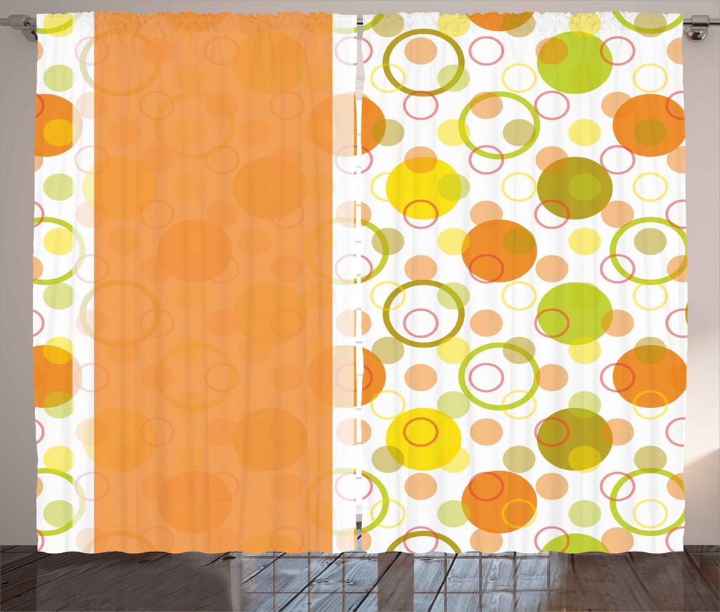 ABAKUHAUS Abstrakt Rustikaler Gardine, Circular Runde, Schlafzimmer Kräuselband Vorhang mit Schlaufen und Haken, 280 x 245 cm, Orange Gelb Lindgrün