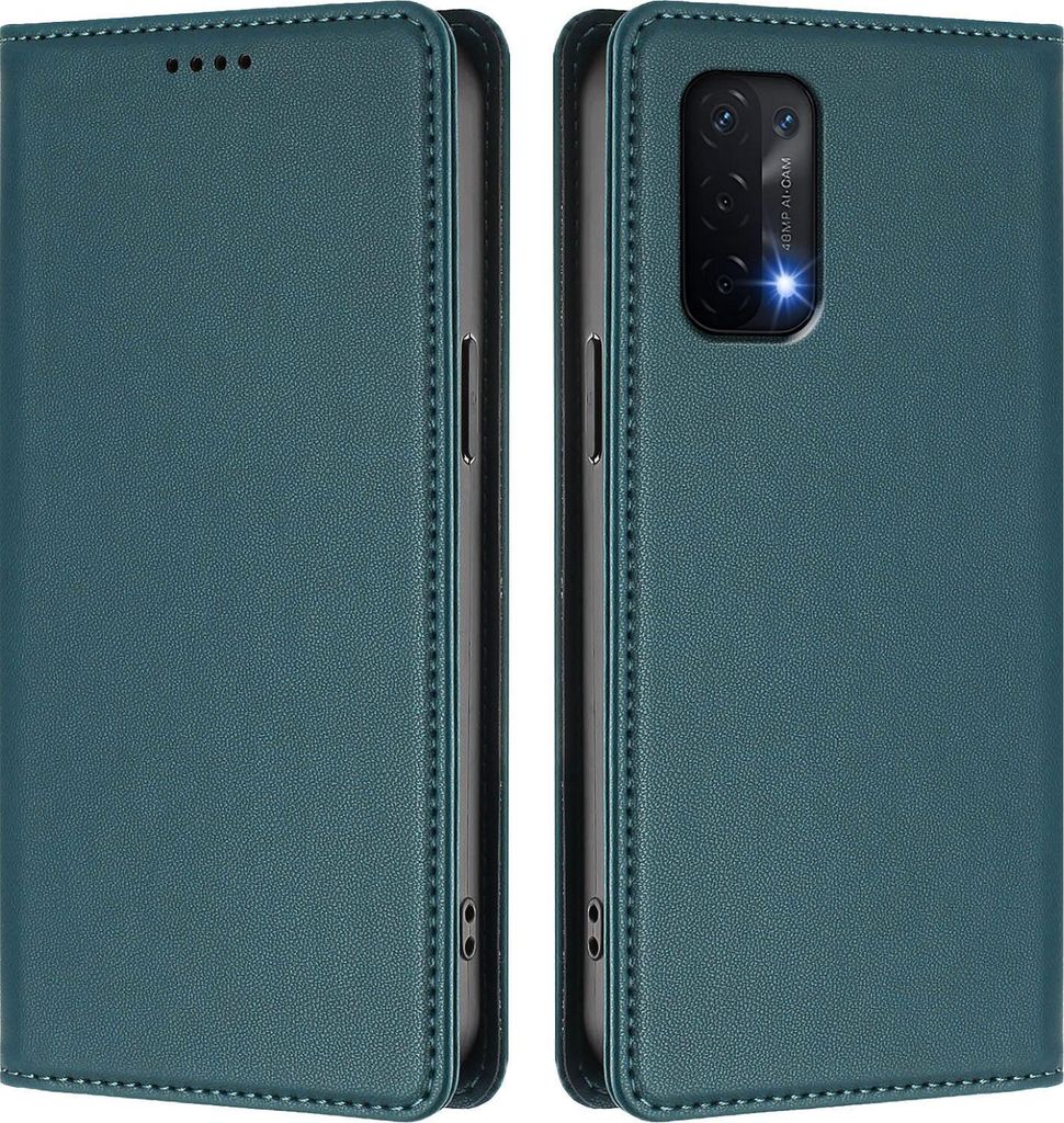 Handyhülle für OnePlus Nord N200 5G, Kunstleder Klapphülle Stoßfeste Magnetische Hülle mit Ständer Grün