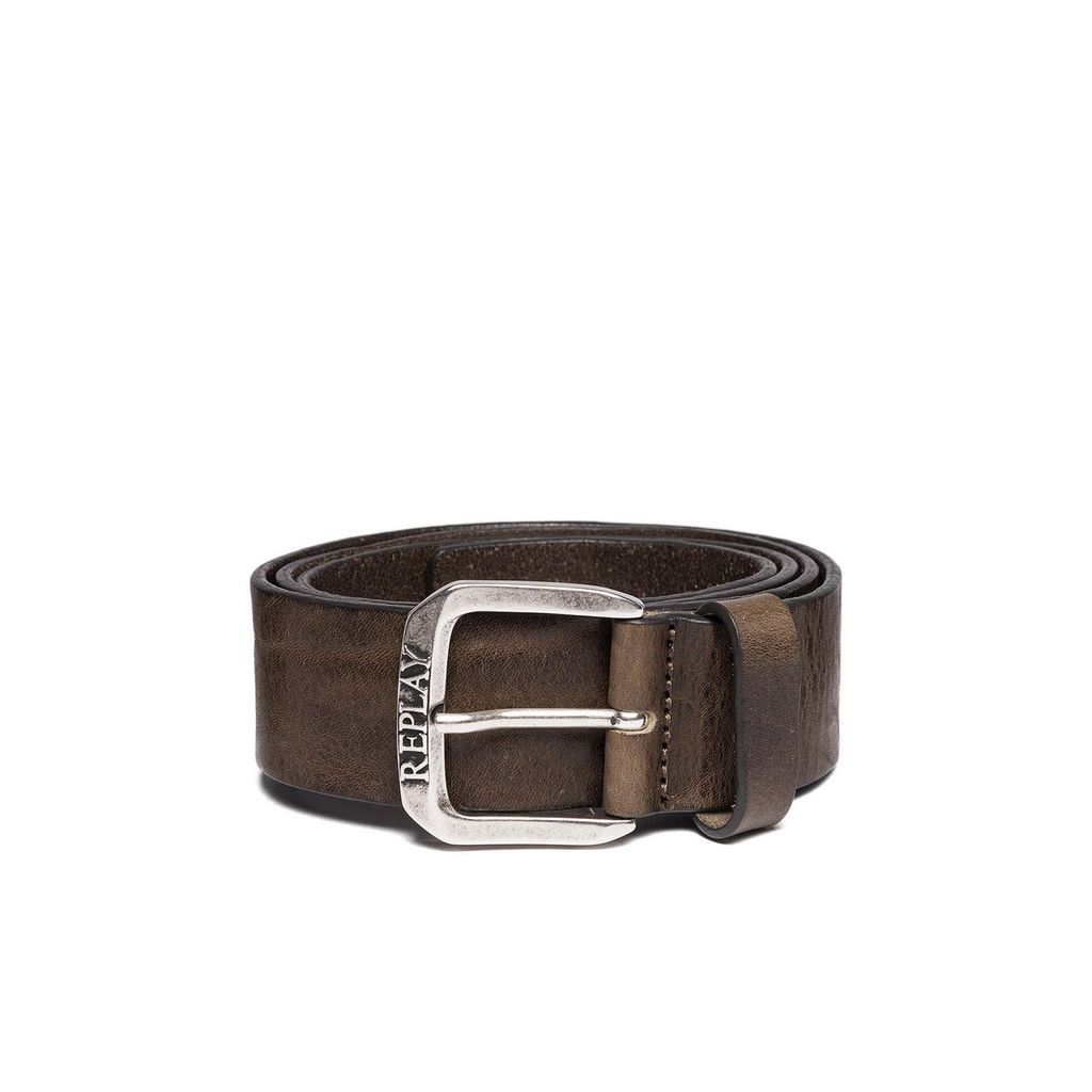 REPLAY Herren Leder-Gürtel - Echt Leder, Metall-Dornschließe, Vintage-Optik Graubraun 85 cm