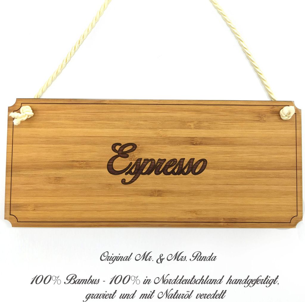 Mr. & Mrs. Panda Wegweiser Espresso - Geschenk, Türschild, Reklameschild, Werbeschild, Geschenkidee, Firmenschild, Schild, Shabby, Graviert, Landhaus