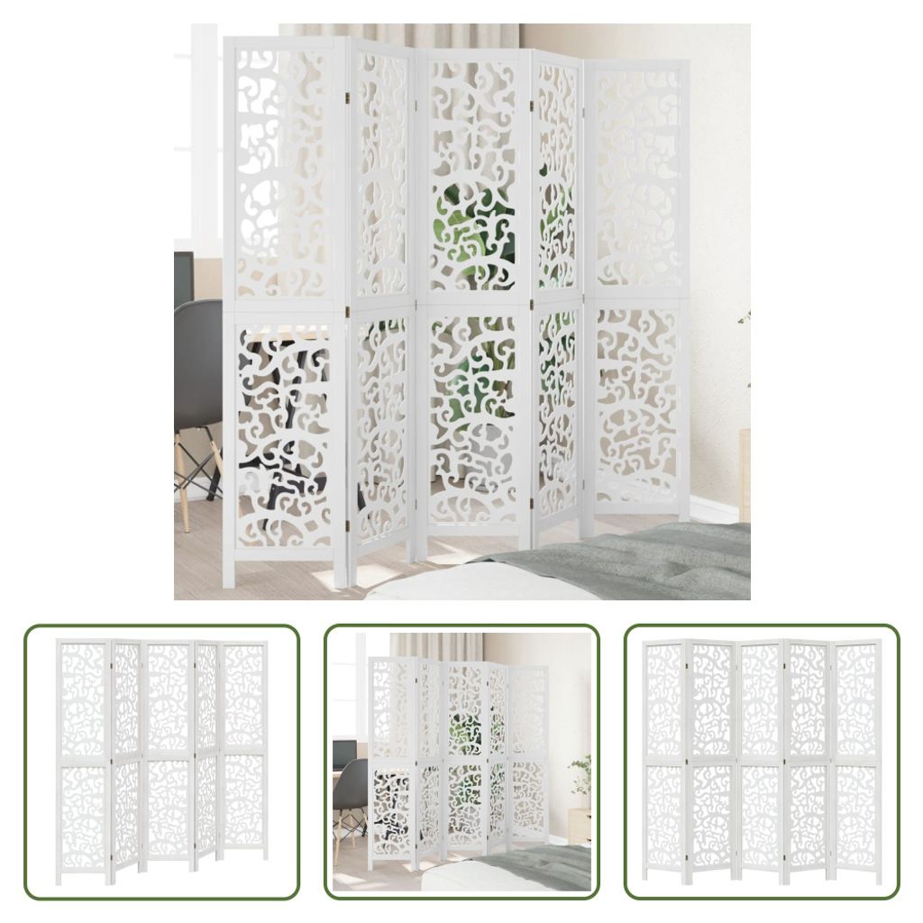 The Living Store 5-tlg. Raumteiler Weiß Massivholz Paulownia