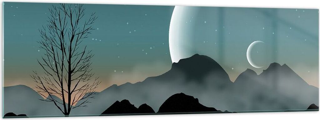 Bilder auf glas - Einteilig - Himmel Nacht Illustration - 160x50cm - Glasbilder - Wandbilder - Bilder - Wanddekoration aus Glas - Glas Bilder - Wan...