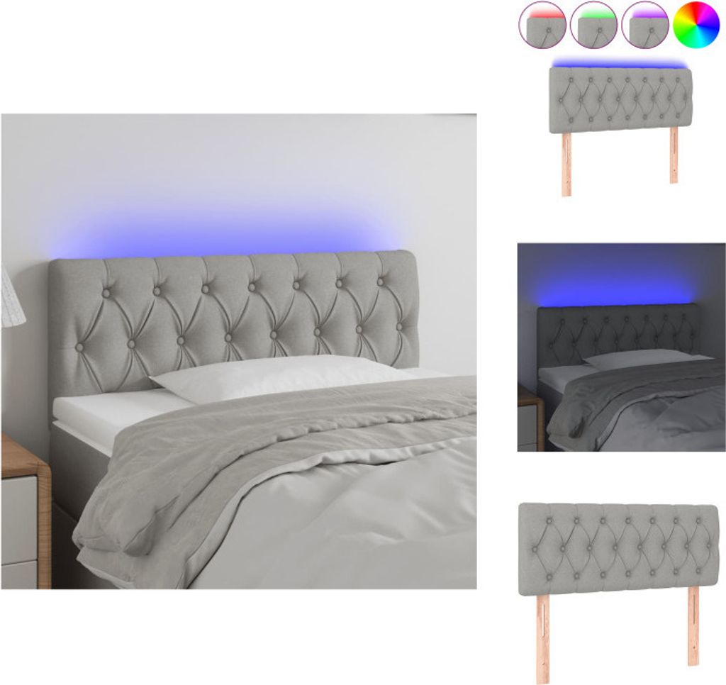vidaXL LED Kopfteil Hellgrau 90x7x78/88 cm Stoff - Kopf- & Fußenden