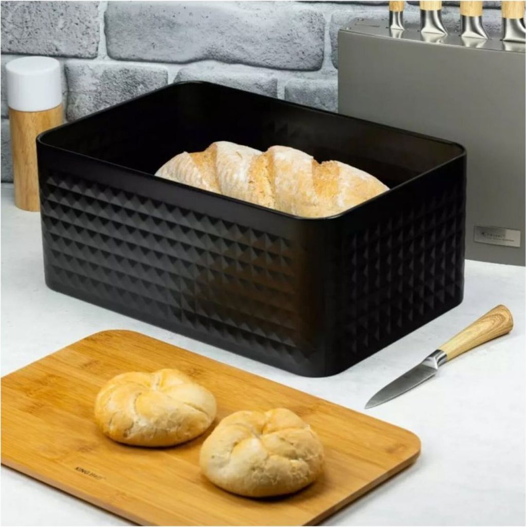 KINGHOFF KH-1712 Portapane In Acciaio - Contenitore Per Pane Grigio, Design Moderno 34x20x15,5 Cm