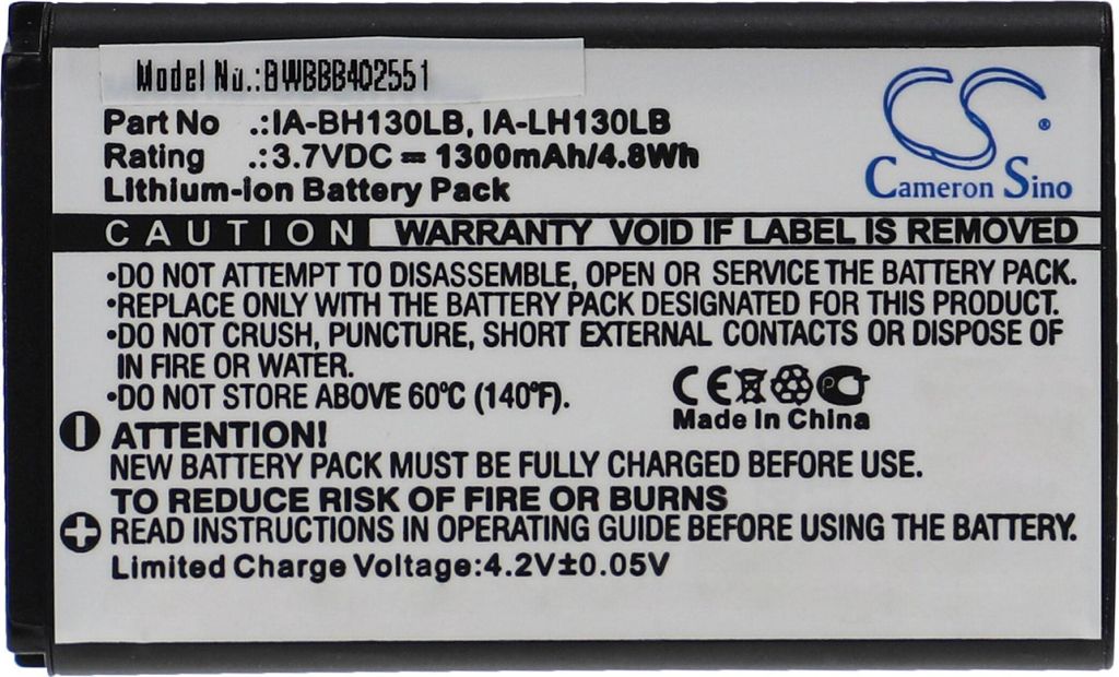vhbw Akku kompatibel mit Samsung HMX-W200TP, HMX-W200, HMX-U20, HMX-W200RP, HMX-U20BP, HMX-U15 Videokamera Camcorder (1300 mAh, 3,7 V, Li-Ion)